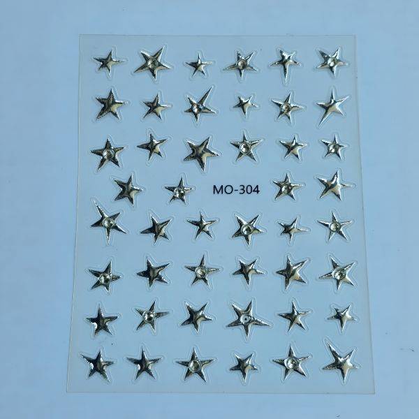 Stickers Nail Art - 3D Silver Stars
